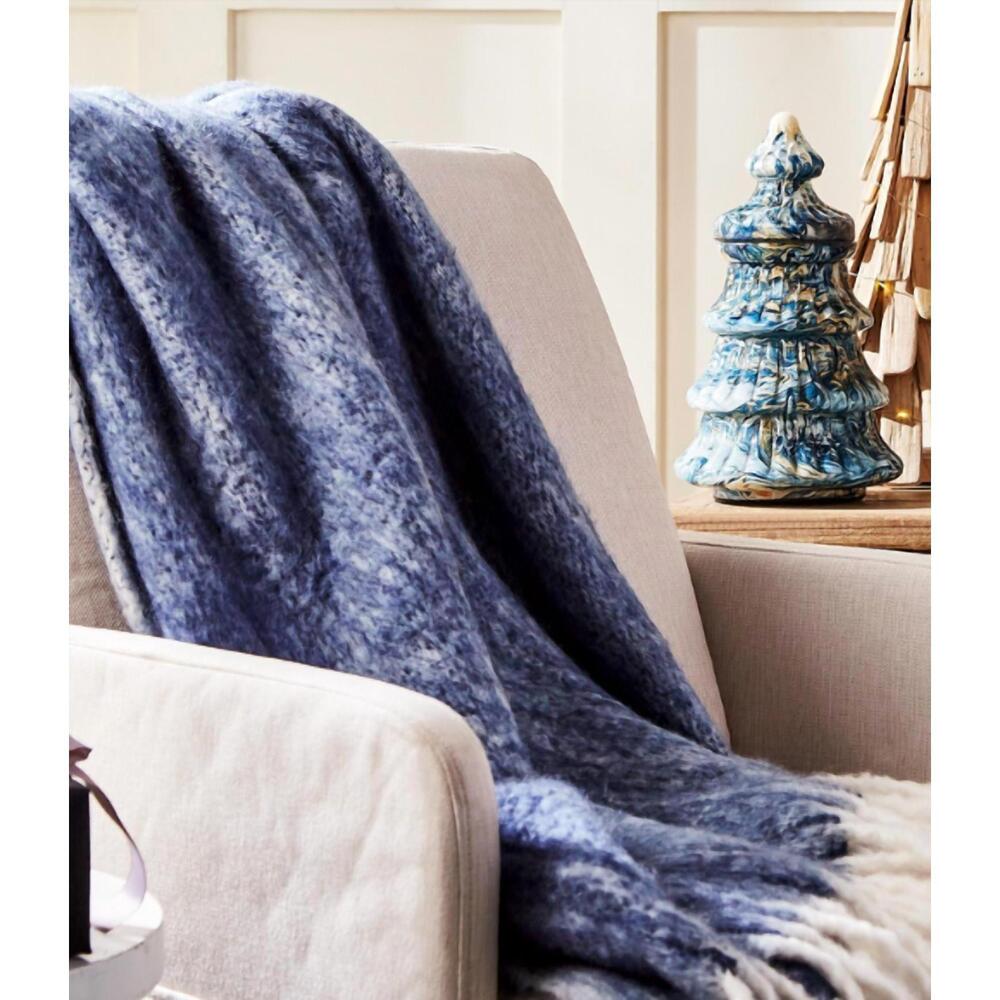 NEW TWO'S COMPANY faux mohair throw in navy